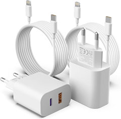 Bild zu 2 x 20W Netzteil (USB C und USB-A) mit 2 x Apple Lightning (zu USB C) Kabel für 10,49€