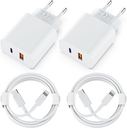 Bild zu 2-Port PD/QC Schnellladegerät mit 2 Meter Lightning Ladekabel [Apple MFi Certified] im Doppelpack für 7,99€