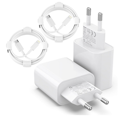 Bild zu 2er Pack USB-C 20W Schnellladegeräte inkl. 2 Kabel USB-C auf Lightning (Apple MFi zertifiziert) für 8,99€