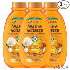 Bild zu 3 x Garnier Wahre Schätze Pflegendes Öl-Shampoo Argan- & Camelia-Öl mit je 250ml für 5,16€