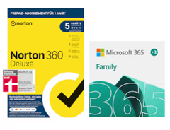 Bild zu Microsoft 365 Family 12+3 Monate für sechs Nutzer mit Norton 360 Deluxe für 49,99€ (Vergleich: 71,78€)