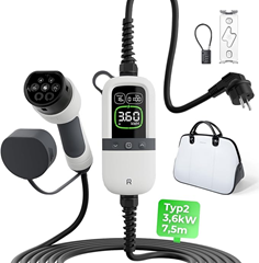 Bild zu RHEIDON TECH Typ 2 tragbares Auto Ladegerät mit Schuko Stecker, E-Auto Ladekabel 3,6kW, 7,5m, IP65, LED Digitalanzeige für 179€