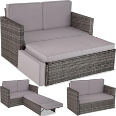 Bild zu tectake Sofa Set – 2 Sitzer Sessel mit Hocker und Schlaffunktion, kleine Rattan Couch als Outdoor Gartenmöbel für 165,79€