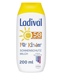 Bild zu Ladival Kinder Sonnenmilch LSF 50+ – Parfümfreie Sonnenschutzlotion für Kinder – ohne Farb- und Konservierungsstoffe – wasserfest – 1 x 200 ml für 9,39€