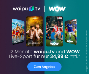 Bild zu [Super – nur noch heute] 12 Monate Waipu.tv Perfect Plus mit WOW Live-Sport (Bundesliga, Formel 1 usw.) Jahrespaket für 24,99€/Monat