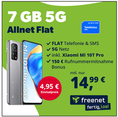 Bild zu Xiaomi Mi 10T Pro für 4,95€ mit Allnet Flat 7GB (5G) im o2 Netz für 14,99€ + 150€ Bonus