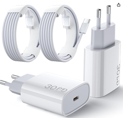 Bild zu 2 x 30W USB C Ladegerät für iPhone etc. mit 2 x USB C geflochtenes Kabel für 11,99€