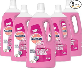 Bild zu Sagrotan Allzweck-Reiniger Blütenfrische – 2in1 Desinfektionsmittel für die zuverlässige Reinigung von Oberflächen – 5 x 1,5 l Putzmittel für 11,96€