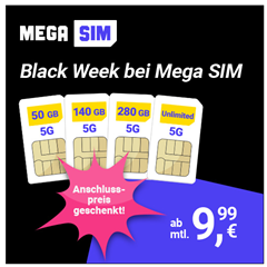 Bild zu MegaSIM: 4 Tarife mit mehr Datenvolumen, so z.B. 50GB 5G Allnet Flat für 9,99€ im o2 Netz – monatlich kündbar