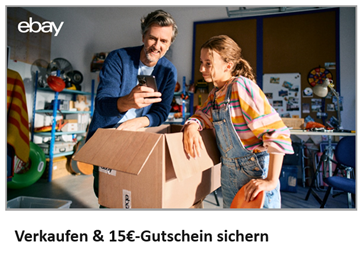 Bild zu Für eingeladene User: Bei eBay etwas für mind. 10€ verkaufen + 15€ Gutschein erhalten (ab 50€ einlösbar)