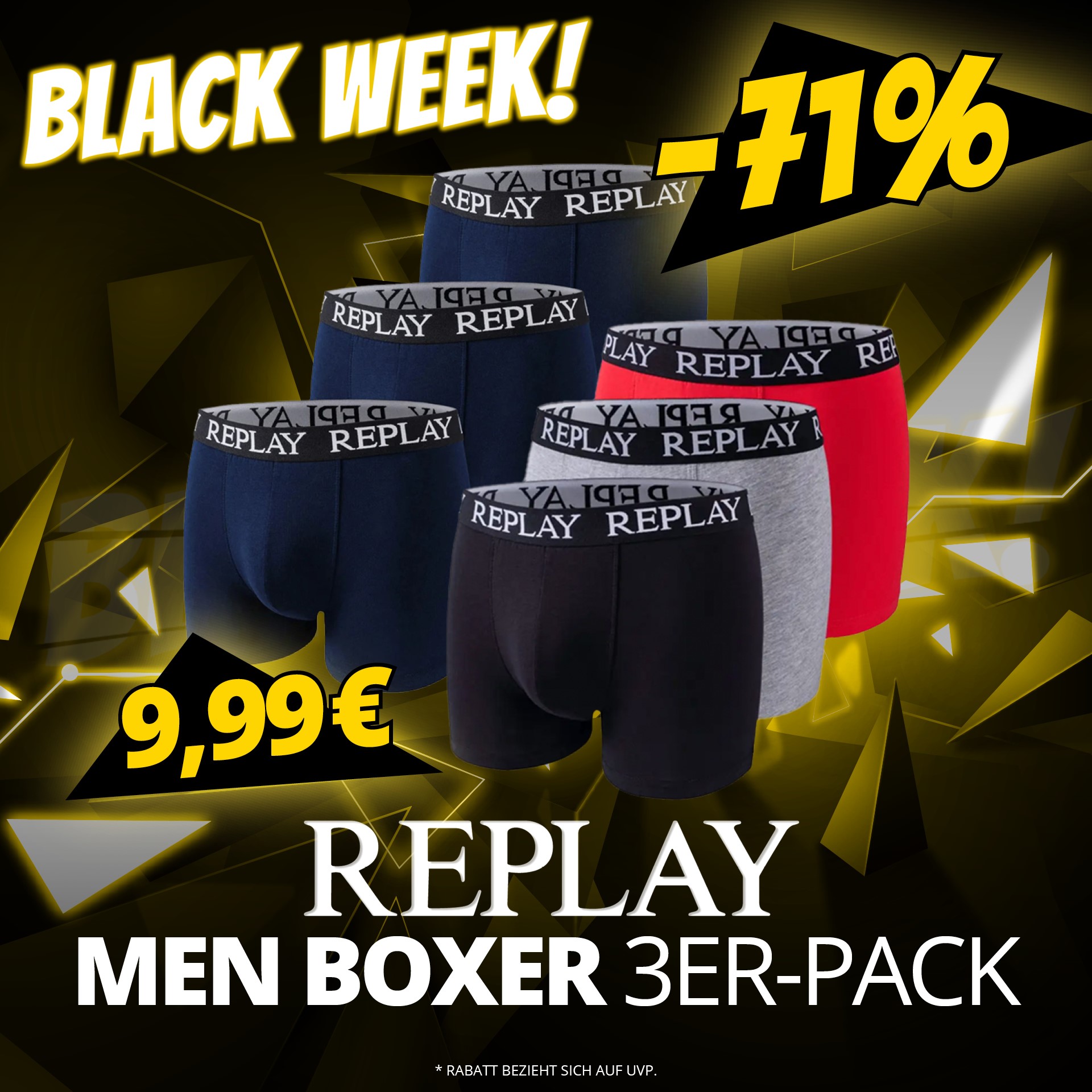 Bild zu Replay Basic Cuff Logo Herren Boxershorts (3er Pack) für 9,99€ (zzgl. 4,95€ Versand  – ab 60€ frei)