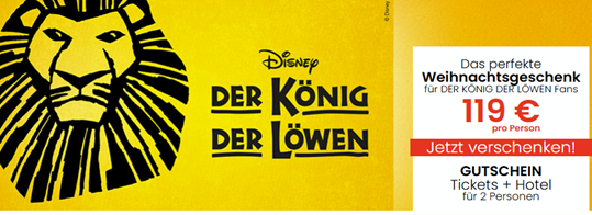 Bild zu Reisegutschein für Disneys DER KÖNIG DER LÖWEN in Hamburg für 119€/Person (Ticket + Hotel)