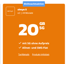 Bild zu simyo Tarif S mit 20GB 5G Daten (bis 50Mbit/s) mit SMS und Sprachflat im o2 Netz für 6,99€/Monat – kein Anschlusspreis